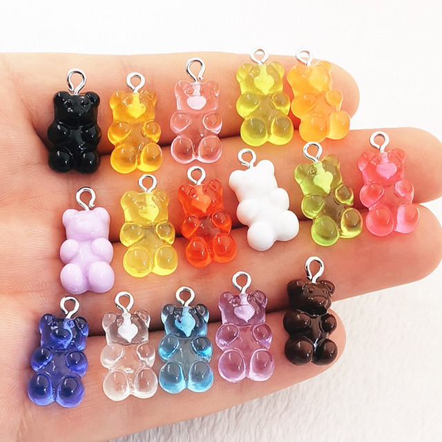 20pcs 21X11mm Candy Color Gummy Mini Bear Charms for Making Cute